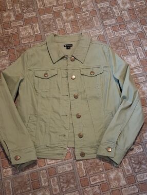 new directions Light Sage Green Denim Jacket - Button Front